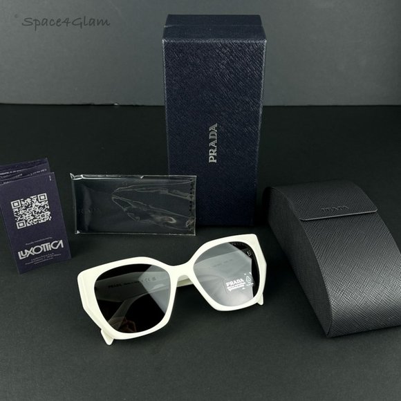 Prada PR19ZS 1425S0 Sunglasses Talc White Dark Grey Rectangle Women - Picture 3 of 8